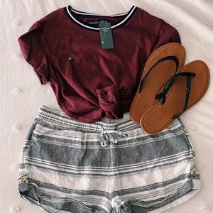 SO black and white striped cotton flowy shorts